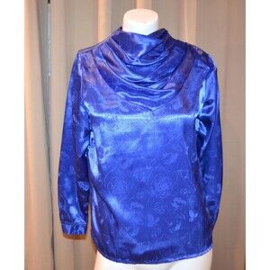 Vintage Blouse Romantic Royal Blue Petite 1980s